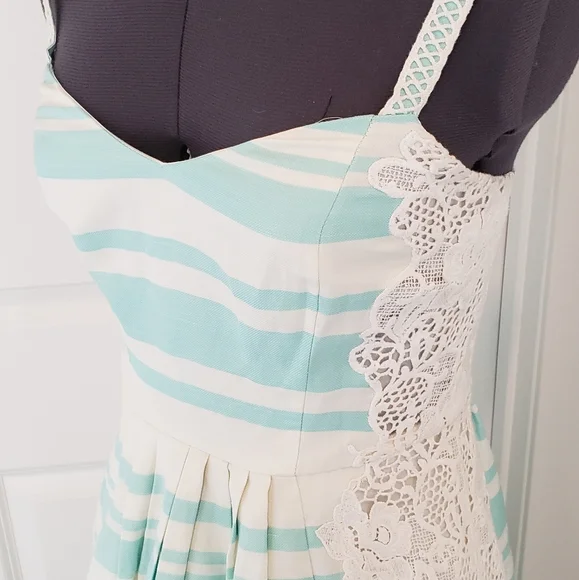 Sailor Style Mint and White Lace Striped Dress - Picture 2 of 3